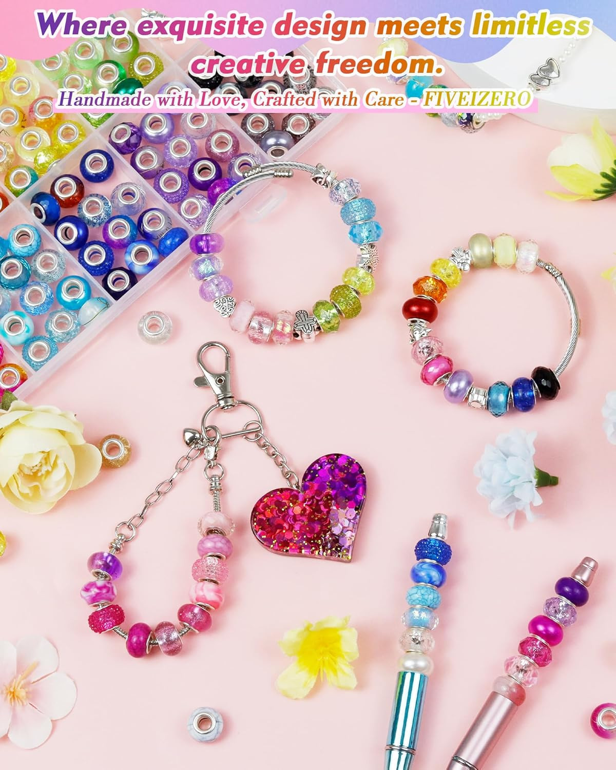 143PCS European Large Hole Beads for Jewelry Making – 12 Colors Glass Big Hole