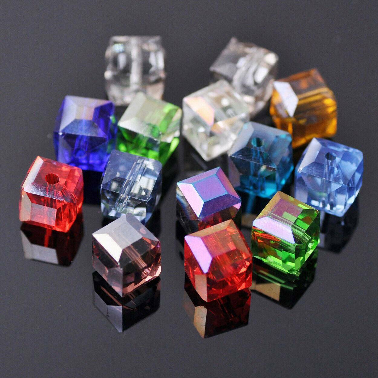 3mm 4mm 6mm 8mm 10mm 14mm Crystal Glass Cube Faceted Loose Crafts Beads Lot