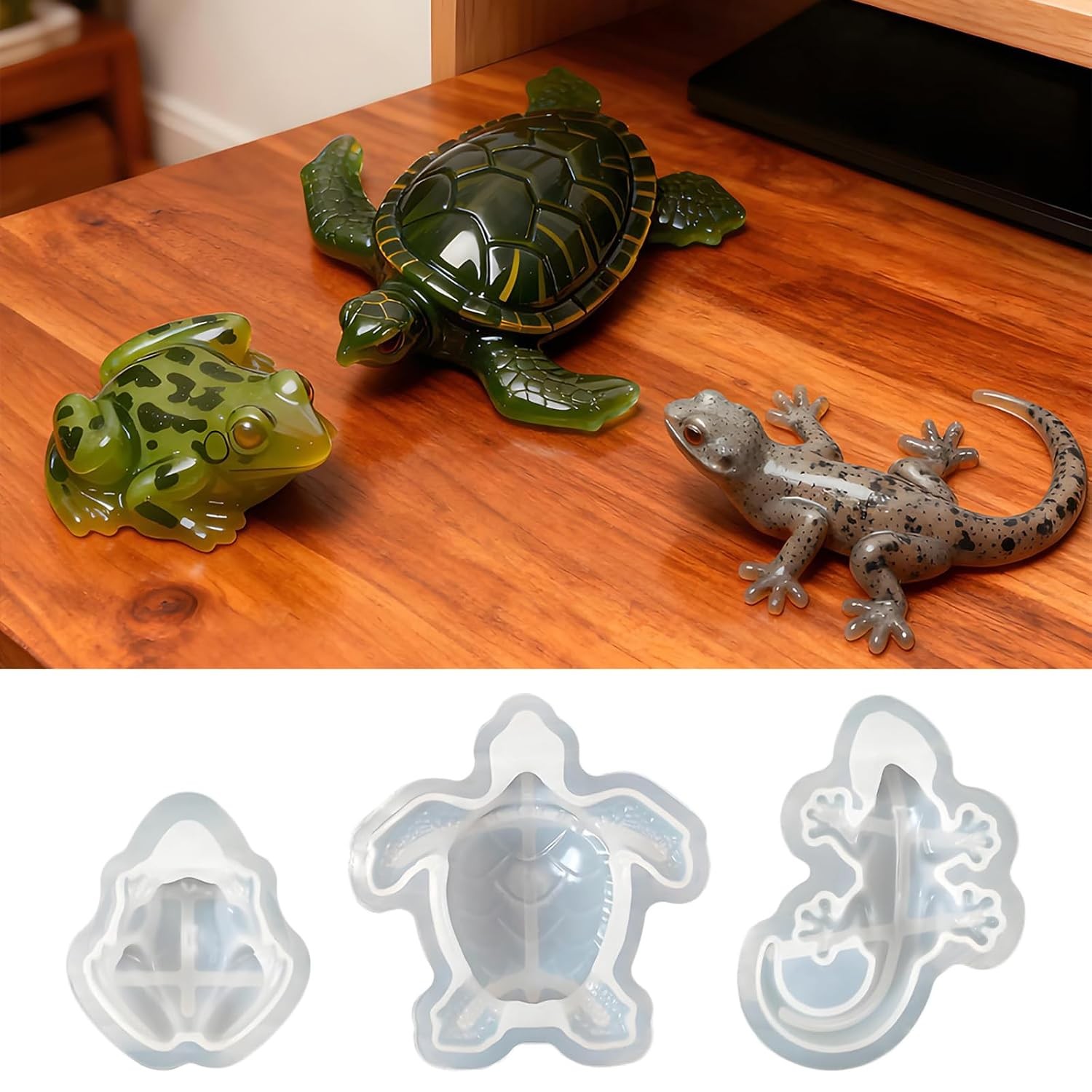 Animal Resin Molds 3ps Turtle Frog and Lizard Shapes Silicone Molds for Epoxy Re