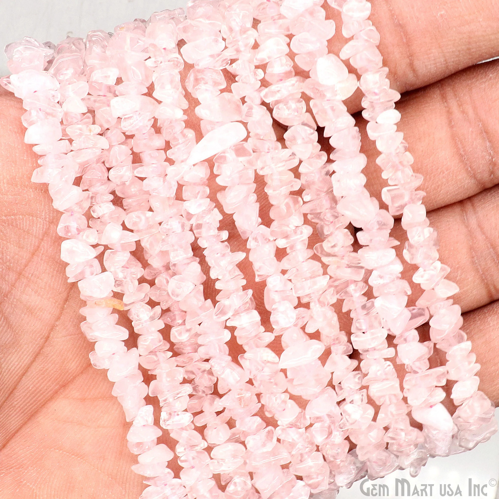 Rose Quartz Chip Beads, 100% Natural Gemtone Strand, Polished, 3-7mm, 34 Inch