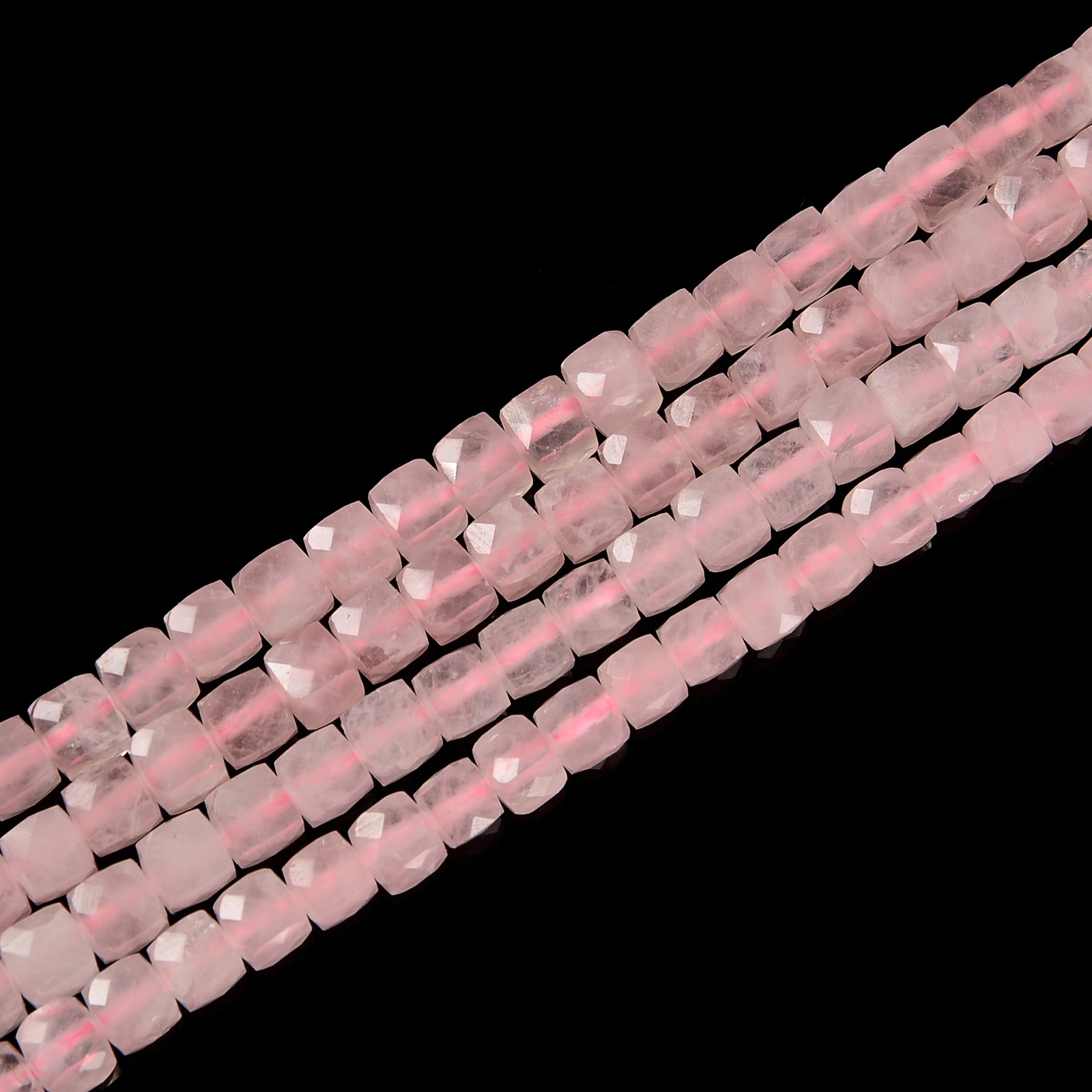 Rose Quartz Faceted Square Cube Beads Size 4mm 5mm 15.5″ Strand