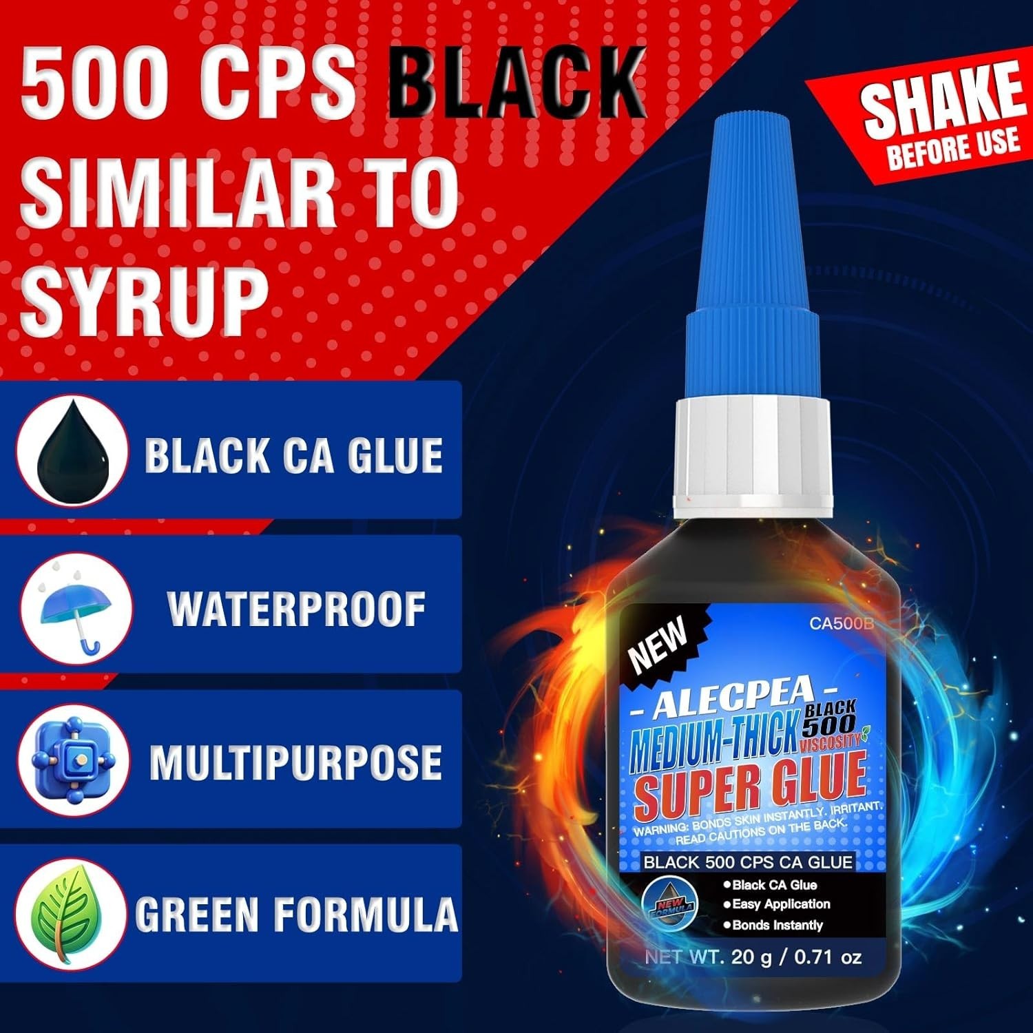 20g Black Medium-Thick CA Glue (500 CPS),Premium Cyanoacrylate Super Glue for…