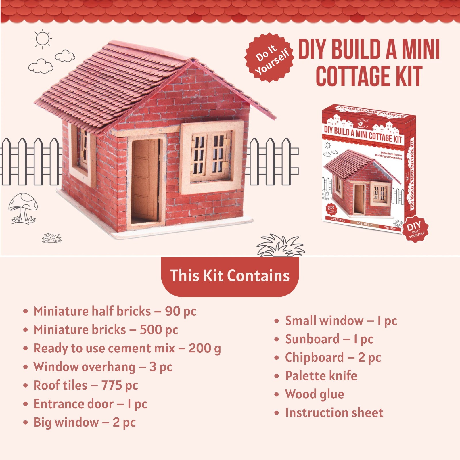 DIY Mini Cottage Kit – 1368+ Pcs BIS Safe Model House Craft for All Ages