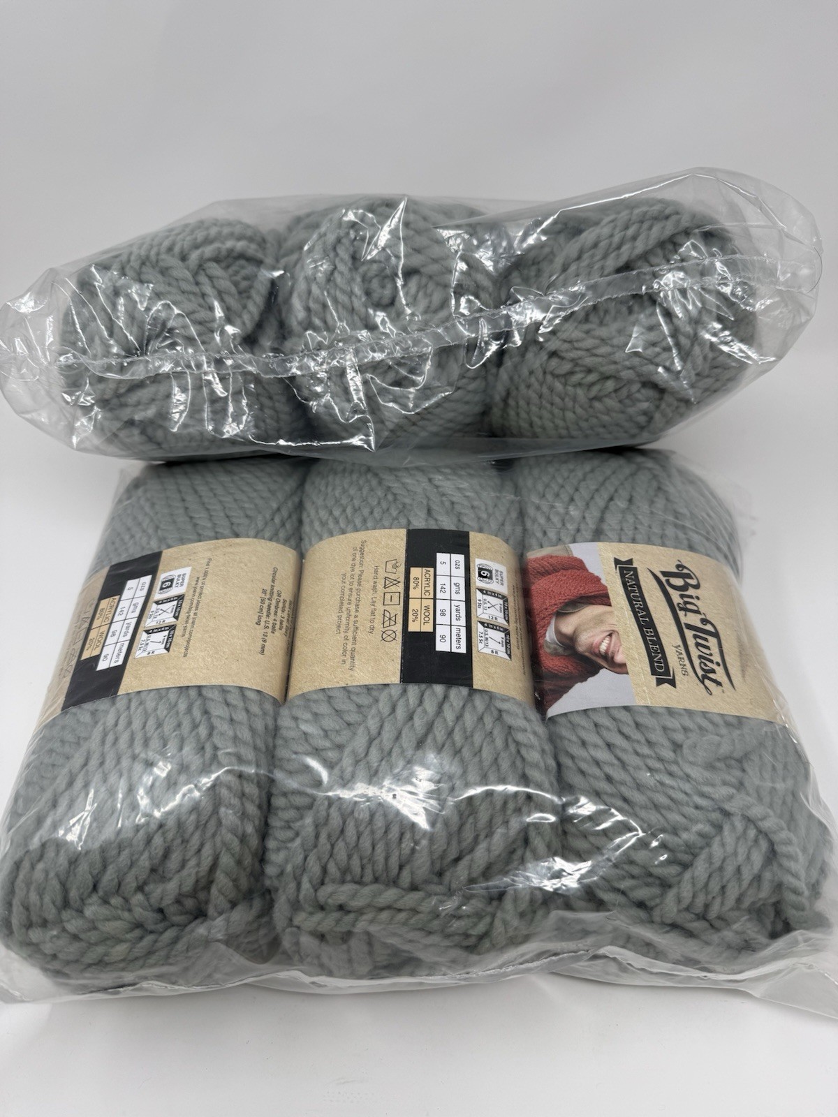Joann’s Big Twist Yarn Natural Blends Wool Super Bulky Light Gray 6 Skns 10003