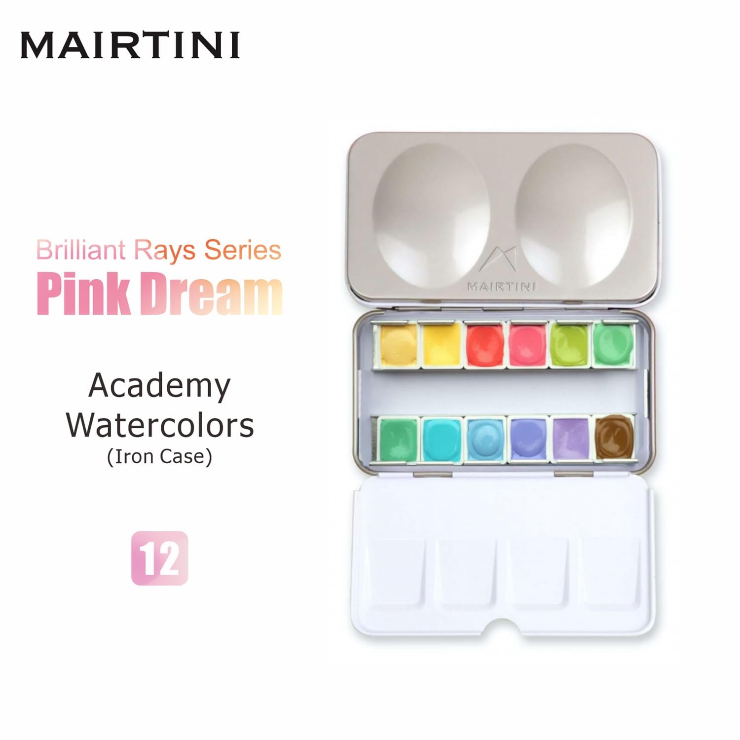 Academy Grade HalfPan Solid Watercolor Paint Set Iron Case 12 PCS Pink