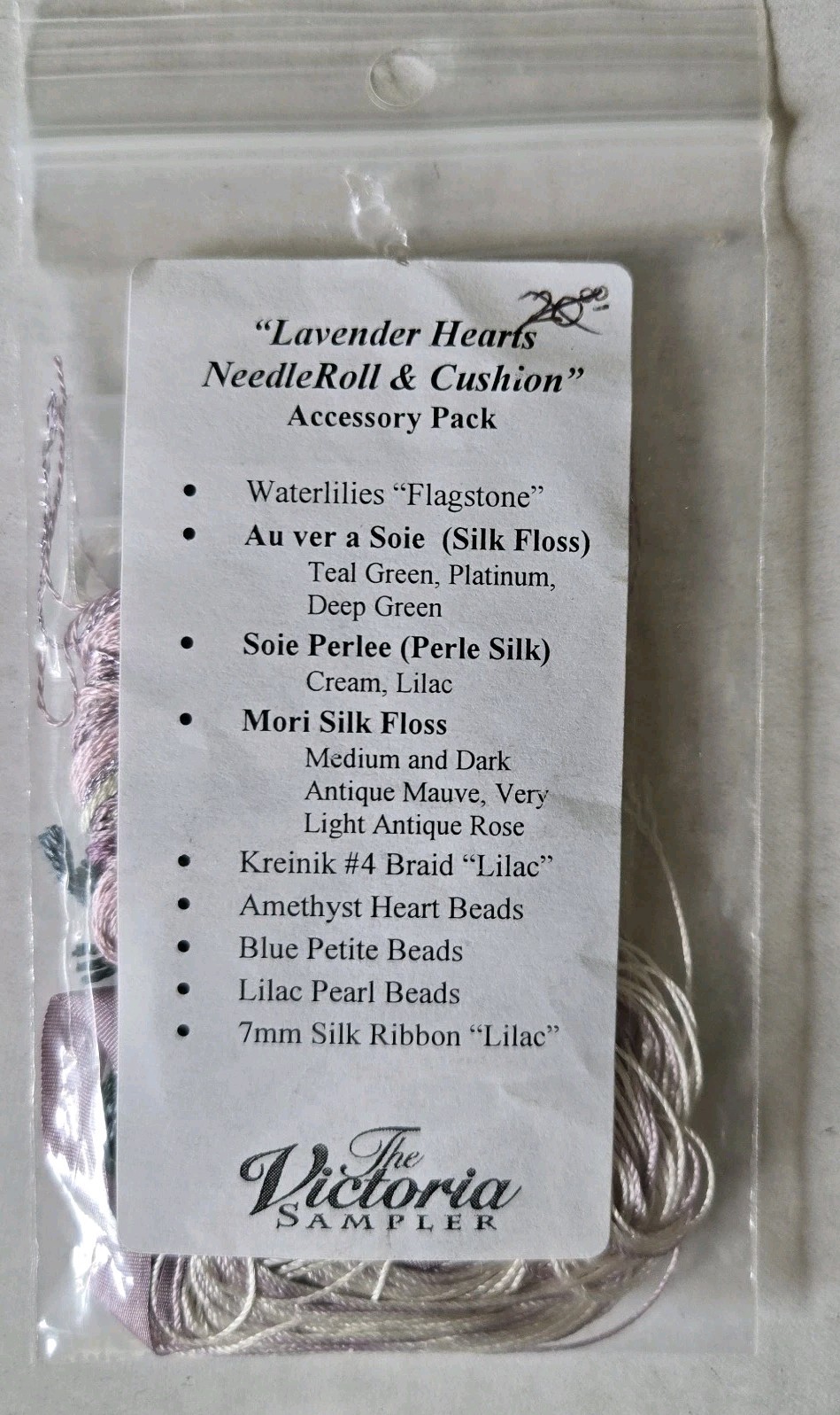 The Victoria Sampler Lavender Hearts Sampler Pattern w/ Embellishment Pack