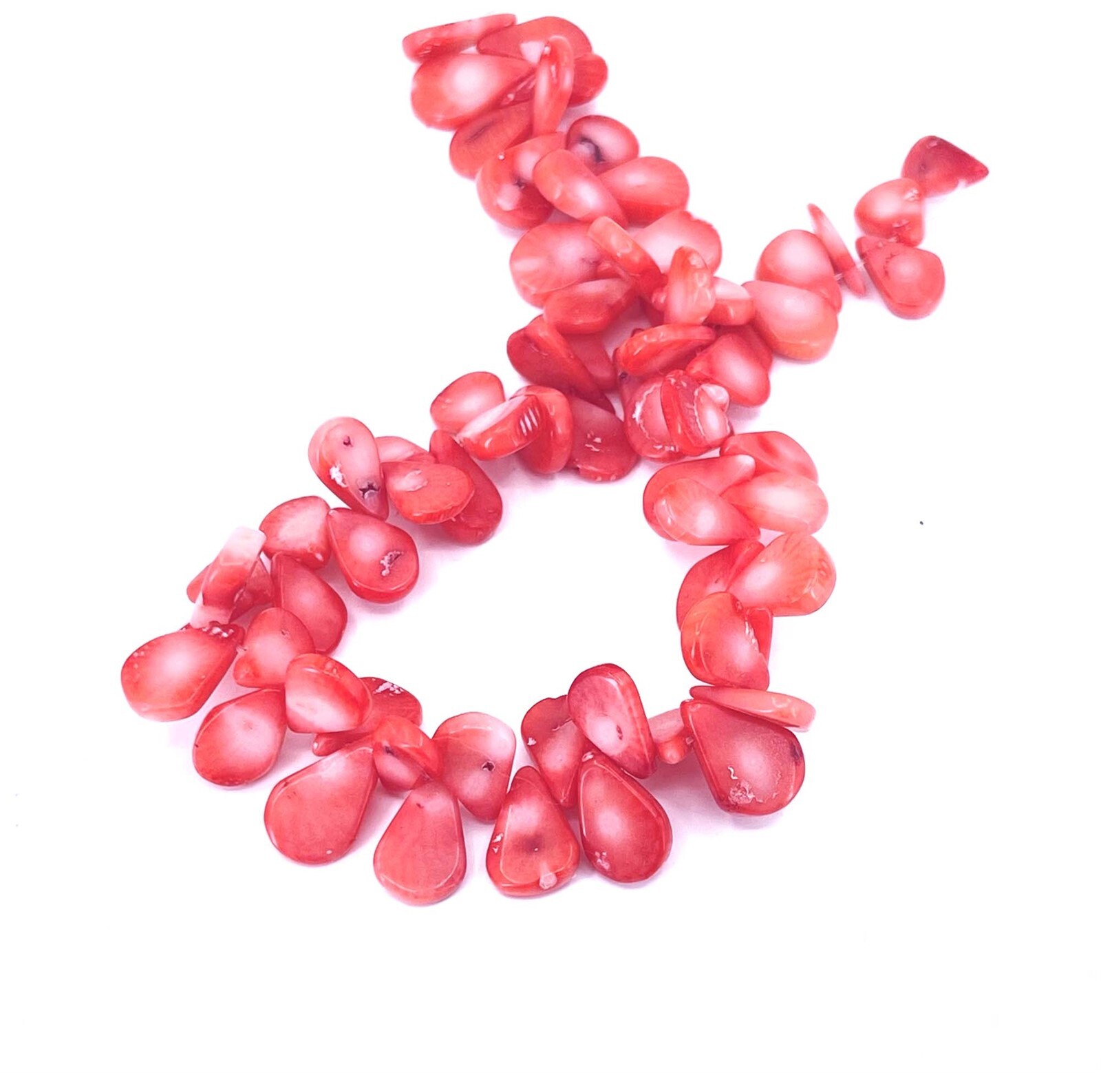 50 Pink Bamboo Coral Flat Teardrop Beads Drop 11mm – 13mm