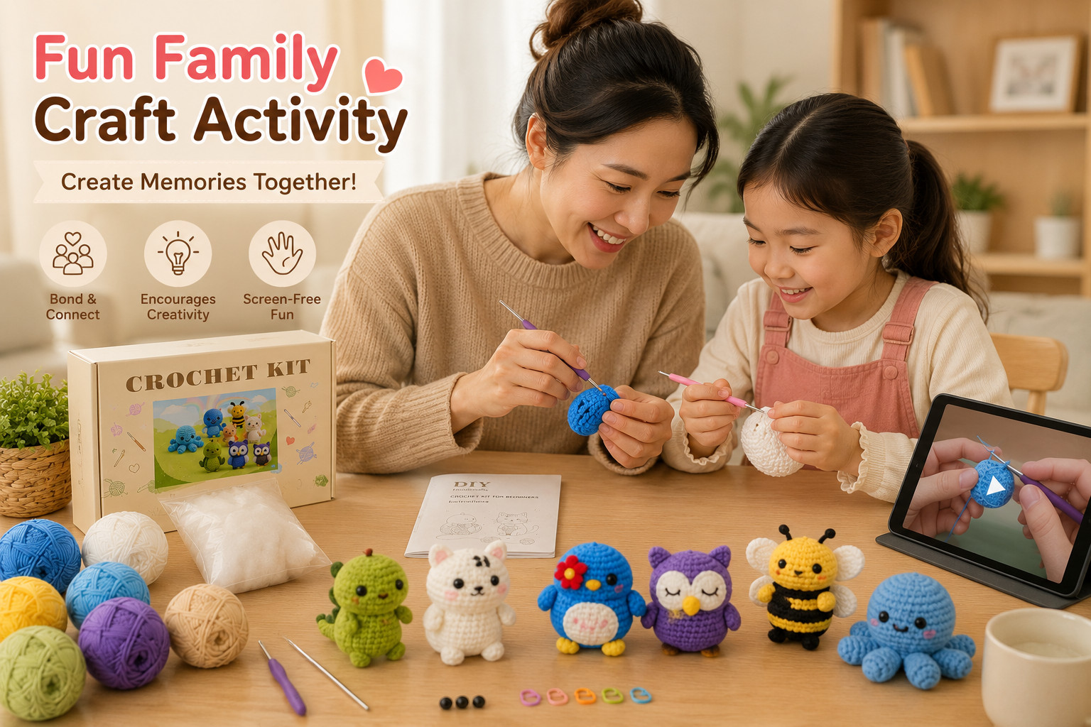 6PCS Crochet Kit for Beginners Animal Amigurumi DIY Craft Set w/ Videos