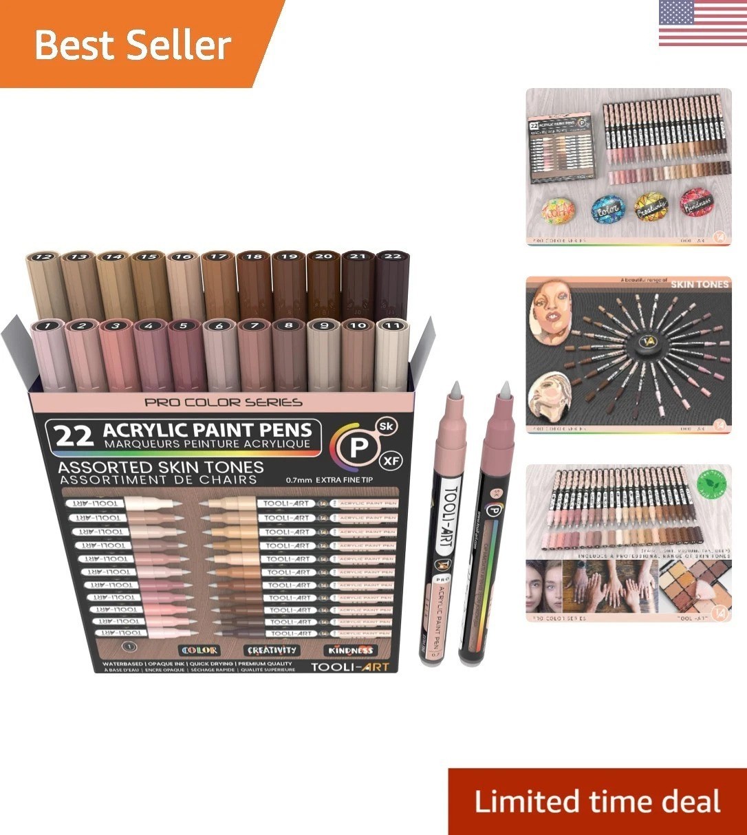 Detailed Artwork with 22 Skin Tone Acrylic Markers – Non-Toxic & Water-Based