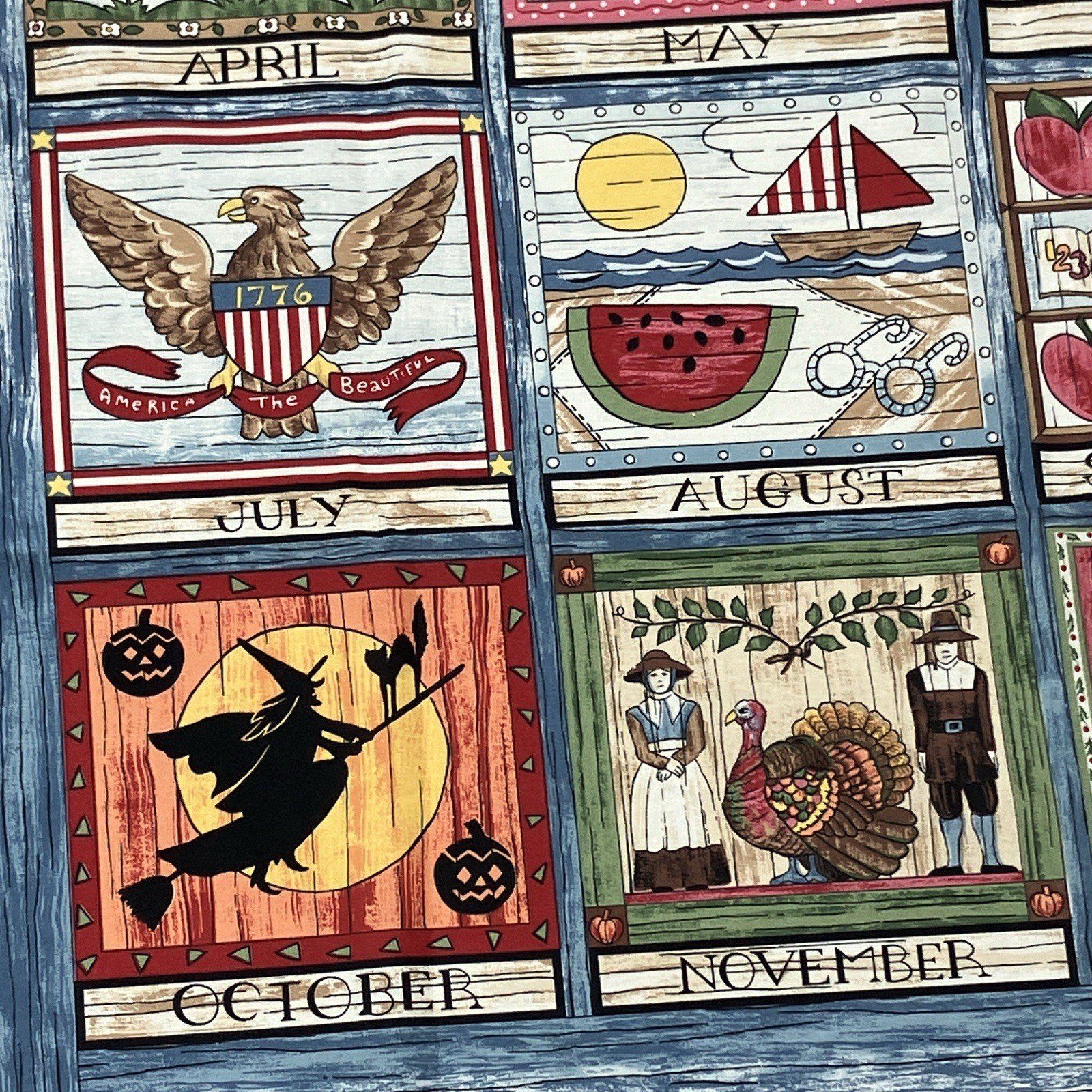 Calendar Months Seasons Print 3-Panel Fabric Total Length 94″ x 46″