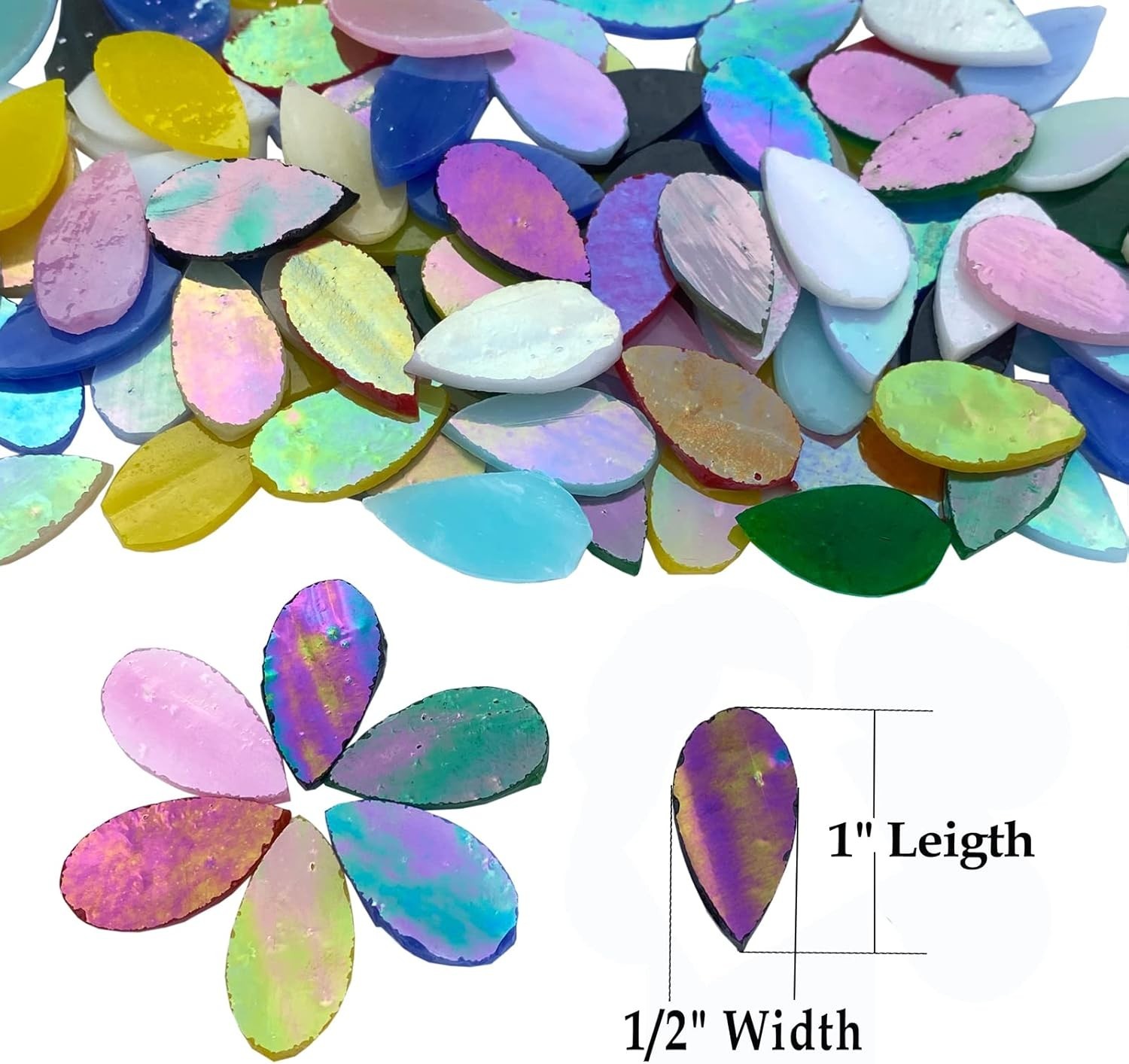 120 Pcs Iridescent Mixed Colors Petals Mosaic Tiles for Crafts, Hand Cut Stained