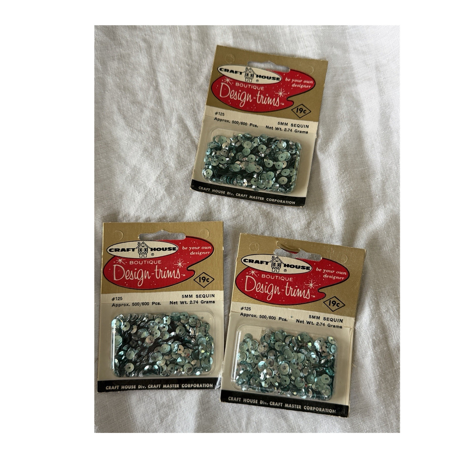 Vintage Craft House 5mm Blue Sequins #125 Lot of 3 Packs NOS (see description)