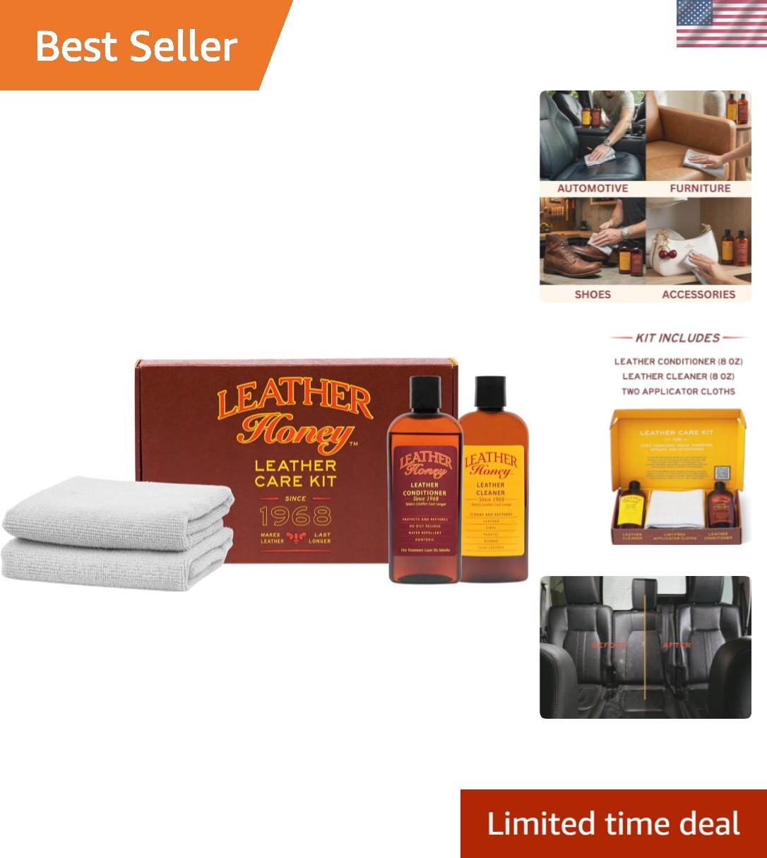 Complete Leather Care Kit: Cleaner, Conditioner, 2 Cloths. Non-Toxic Leather …