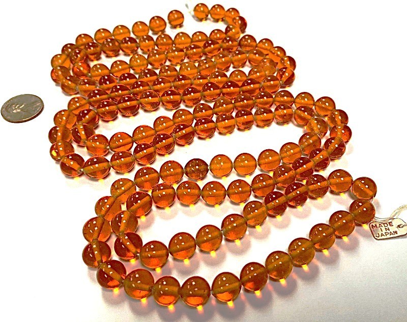 144 VINTAGE JAPAN 1950’s CHERRY BRAND GLASS MADEIRA TOPAZ 10mm. ROUND BEADS 4694