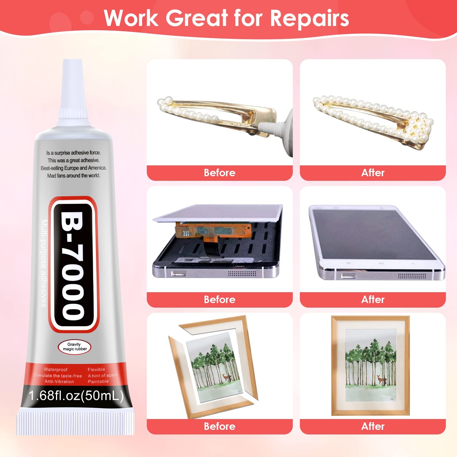 4 PCS 50ML B7000 Crafts Glue Super Adhesive, Multipurpose B-7000 Rhinestones…