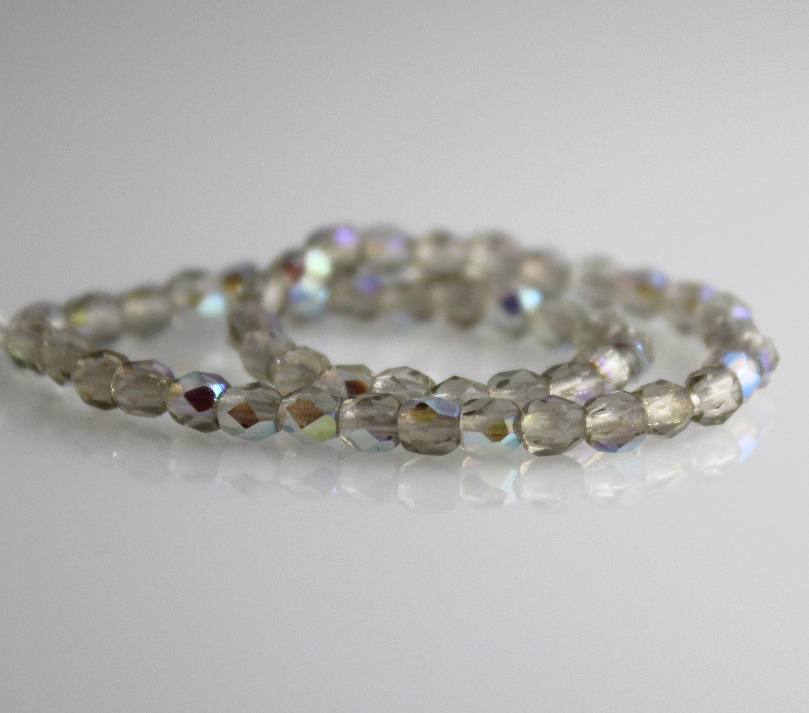 Black Diamond Grey AB – 50 3mm Faceted Round Fire Polish Czech Glass Beads