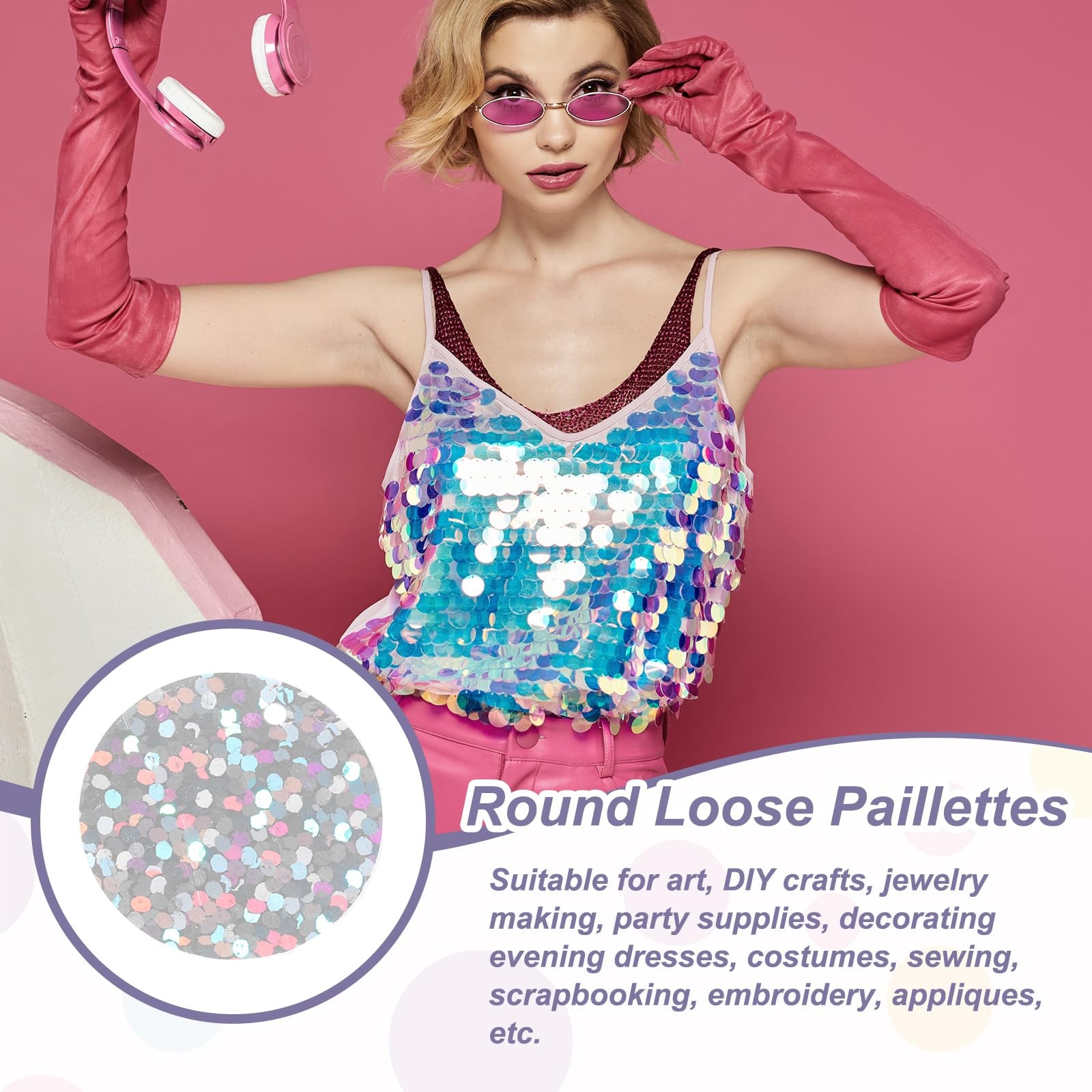 MECCANIXITY 700 Pcs Flat Round Sequins 15mm/0.6 Inch Loose Laser Silver
