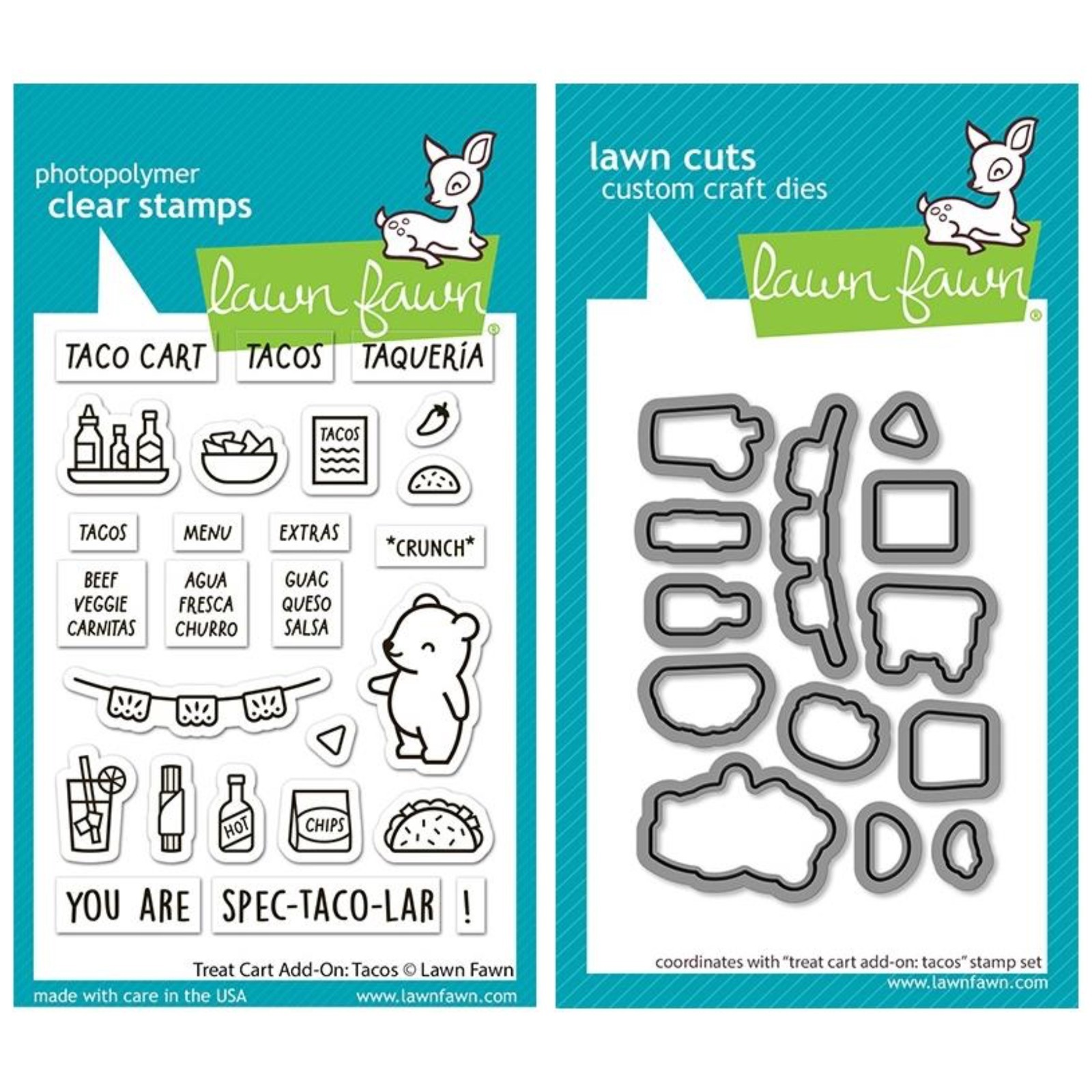 Lawn Fawn “TREAT CART ADD-ON: TACOS” Clear Stamps Set & Dies Bundle 2025
