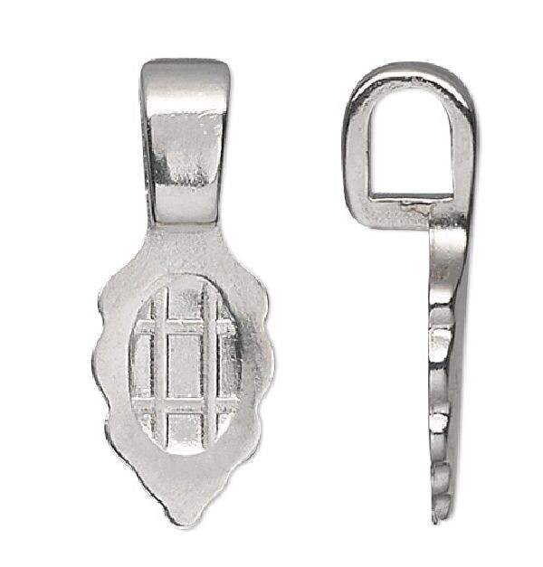 Bail, Aanraku, 5 Medium Sterling Silver Plated 8x21mm Glue on Bails For Pendants