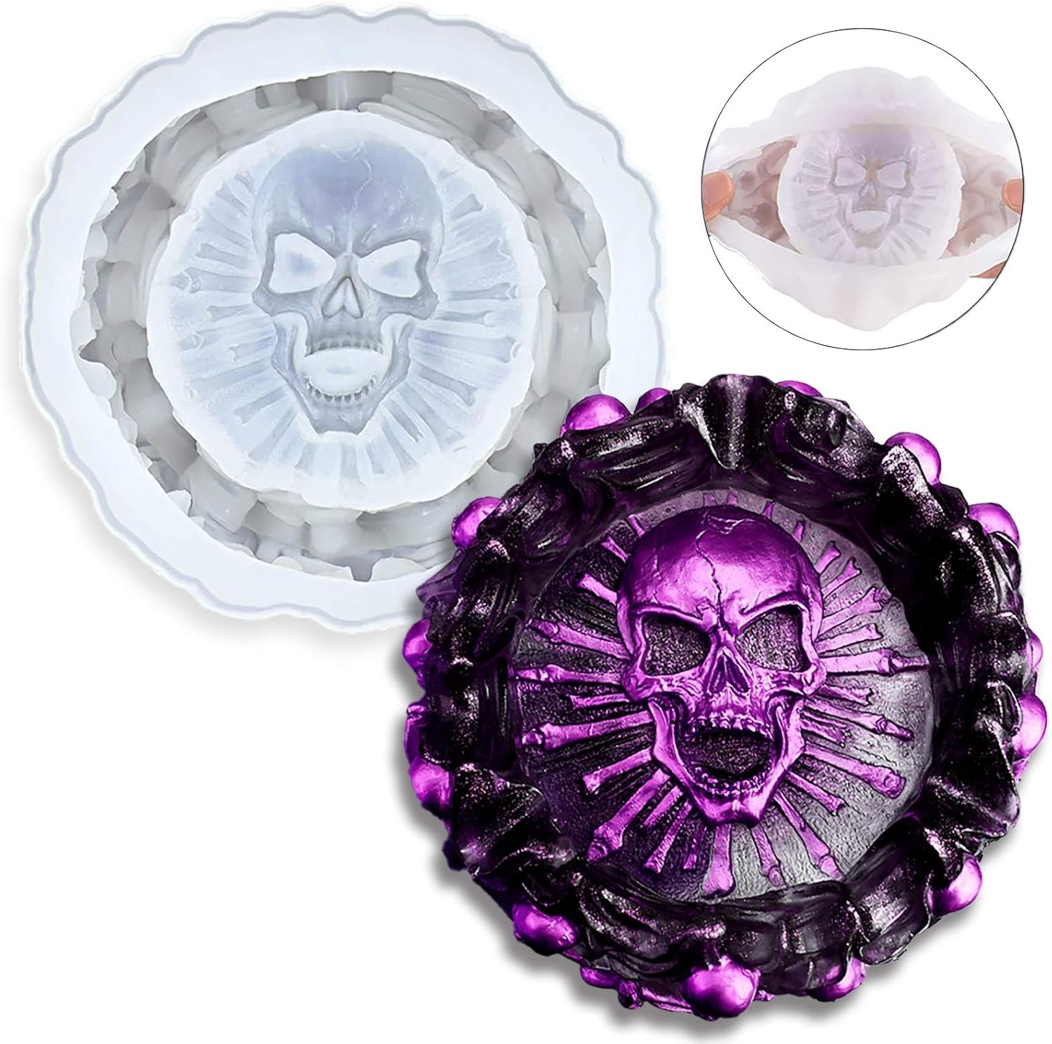 Resin Mold, Silicone Ashtray Mold Halloween Skull DIY Craft Gift Epoxy Resin Cas
