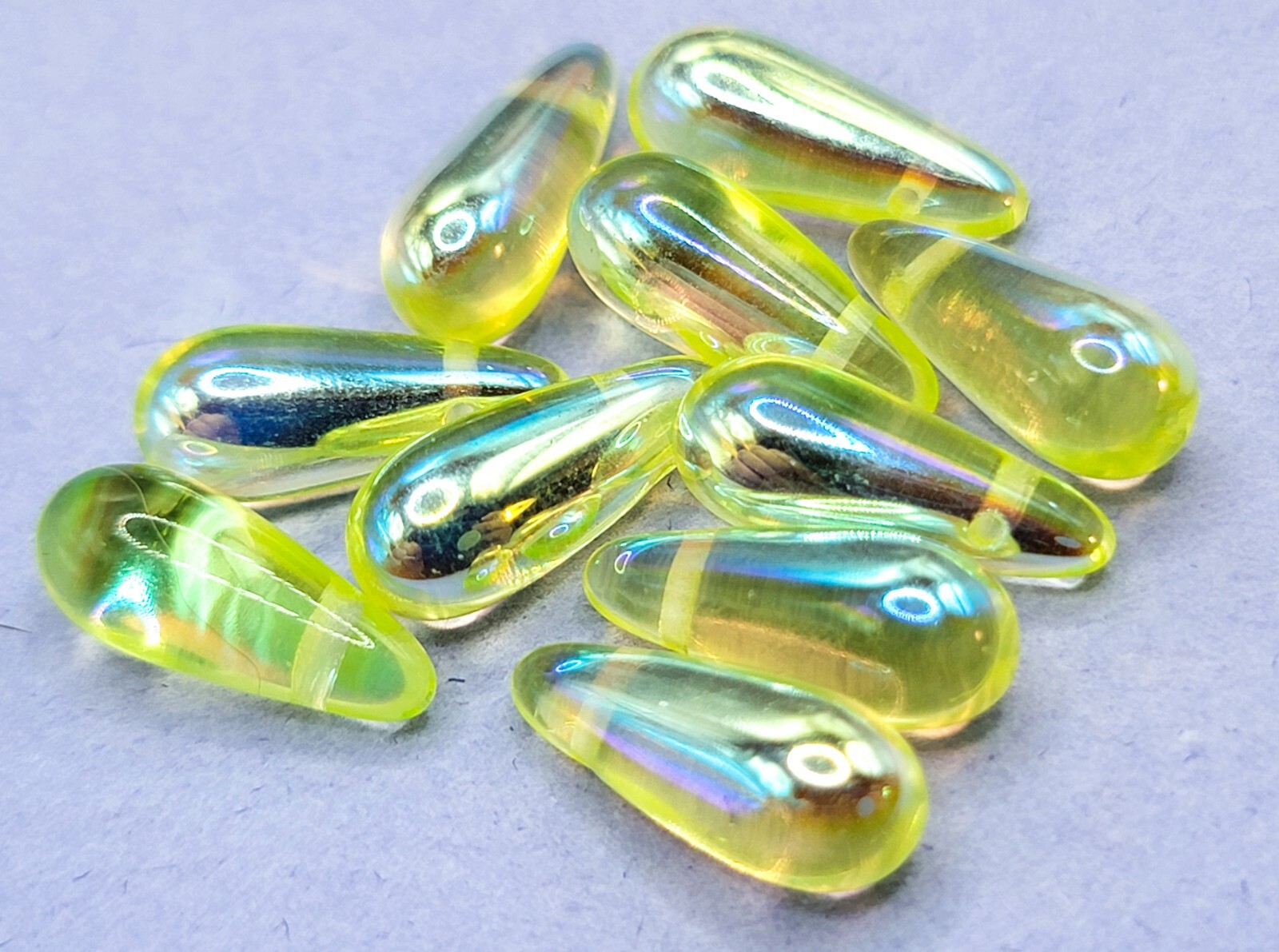 7x16mm Vaseline Uranium Glass Beads Yellow Aurora Borealis Drops 10pcs
