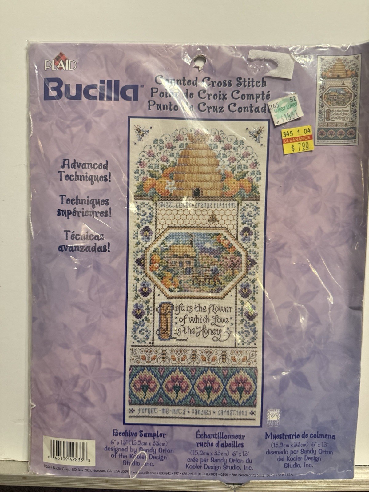 Bucilla Plaid “Beehive Sampler” Counted Cross Stitch Kit #42833 (2001) – NEW