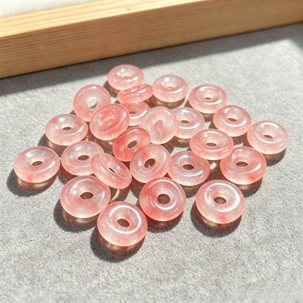 20pcs Artificial Cherry Quartz Stone Large Hole Circle Beads Pendants 14mm DIY