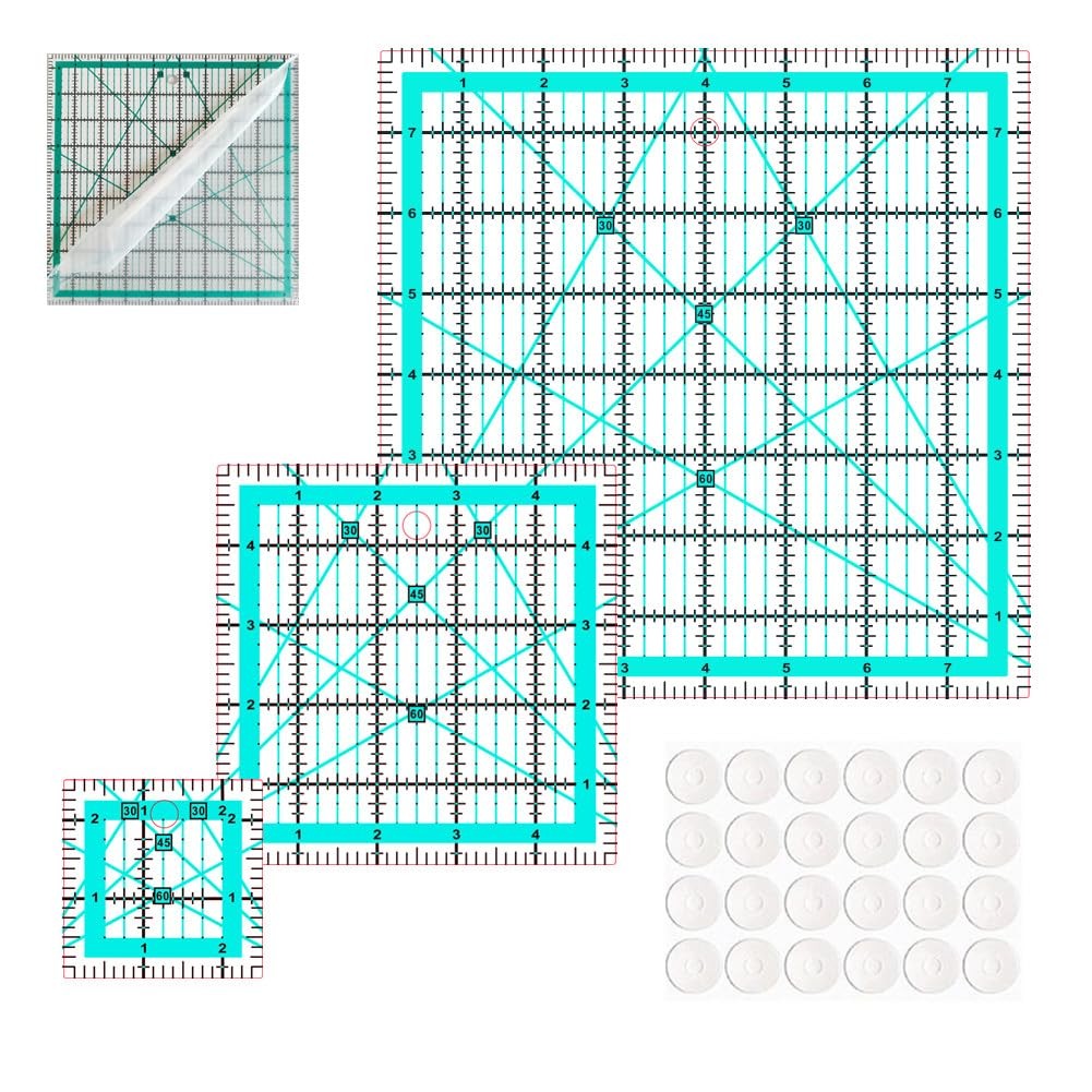 3pc Acrylic Quilting Square Ruler Set 2.5 3.5 5 Inch Clear Fabric Cutting Grid