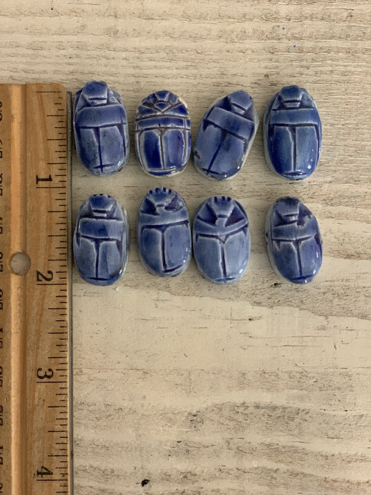 Scarab Beatle Stone Beads From Egypt. 8 Blue Scarabs.