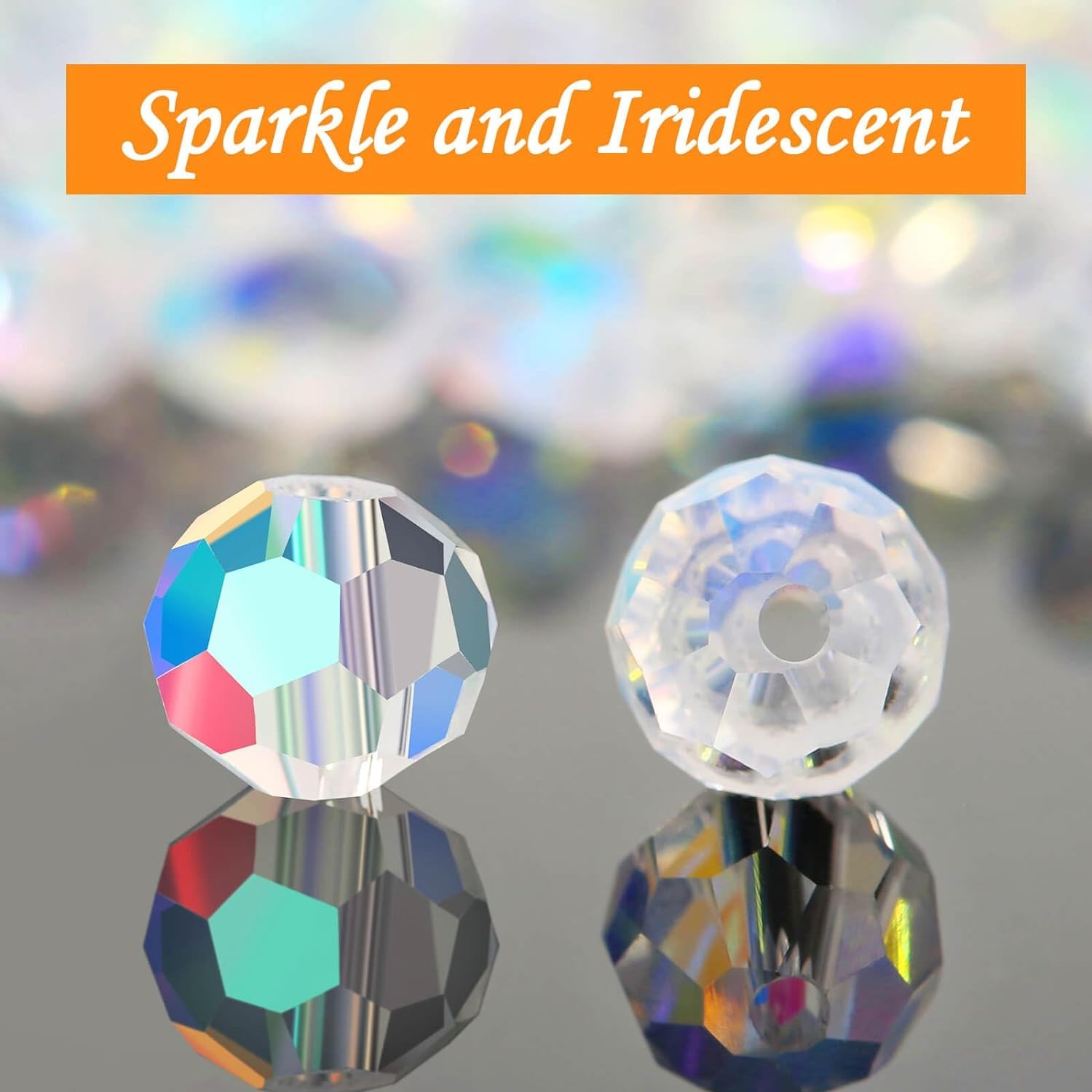 Crystal Beads, 800 Pcs Glass Beads Bulk, Clear Large, AB color