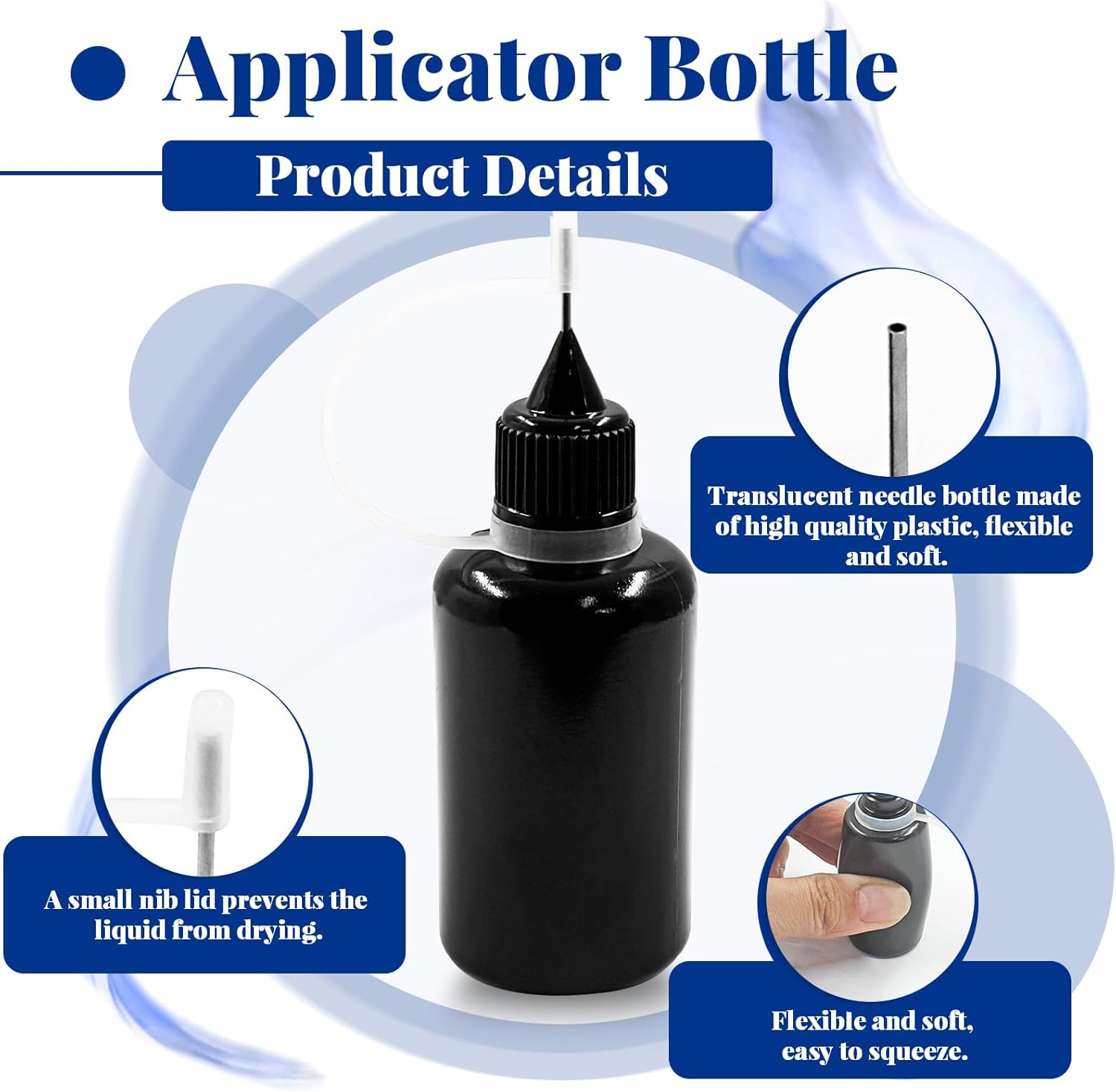 Hordion 12Pcs 1 Oz/ 30Ml Black Precision Tip Applicator Bottle, 10Ml Glue Applic