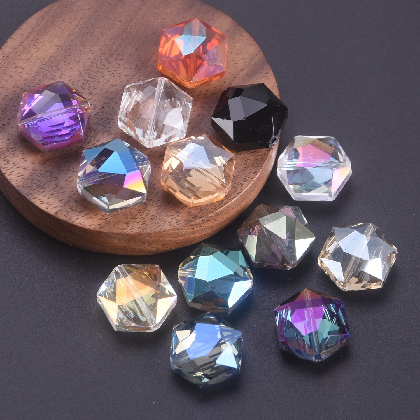 10pcs 12/16/20/24mm Hexagon Faceted Crystal Glass Loose Beads For Jewelry Making