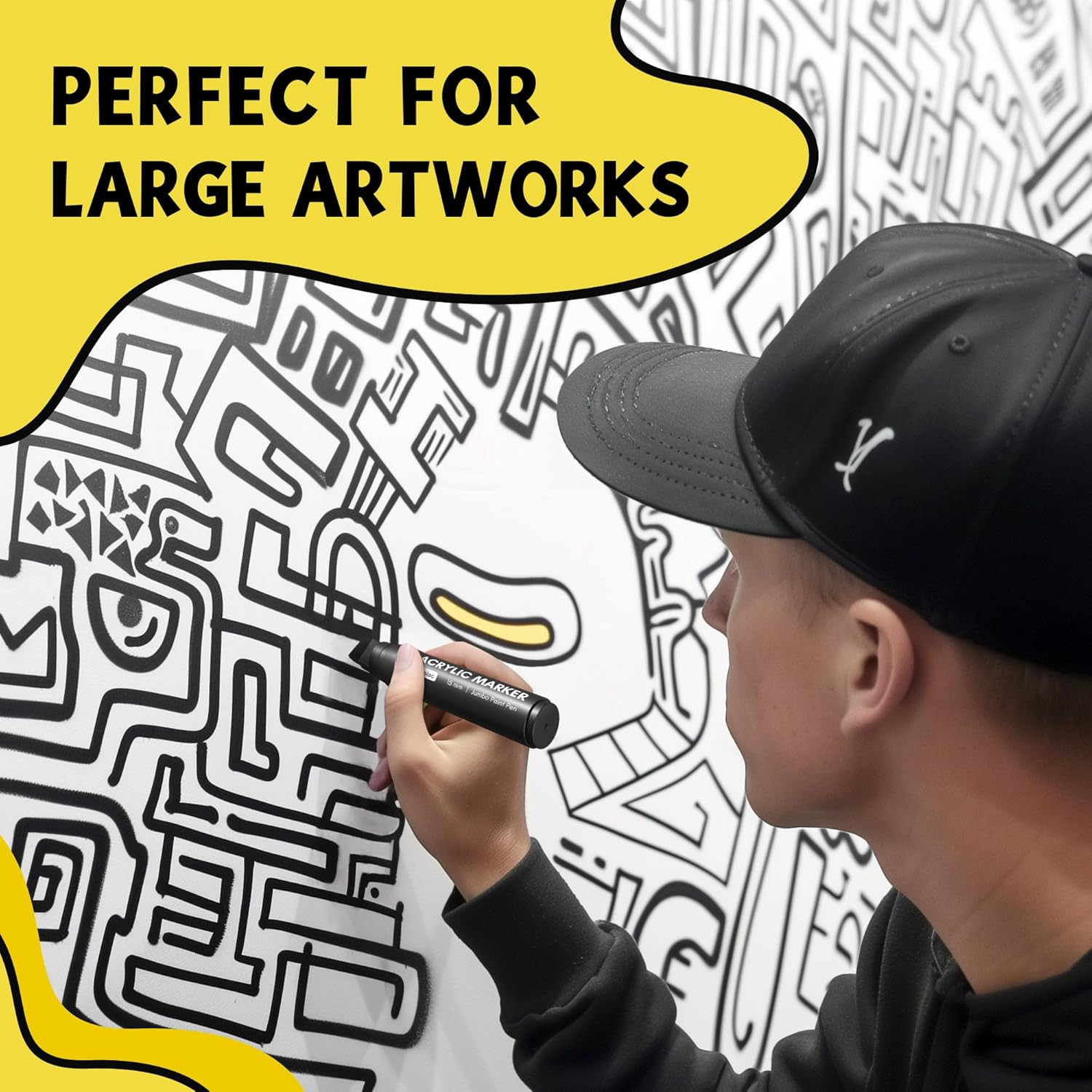 3 Jumbo Permanent Markers Black 15Mm Thick Wide Tip Large Acrylic Paint Marker