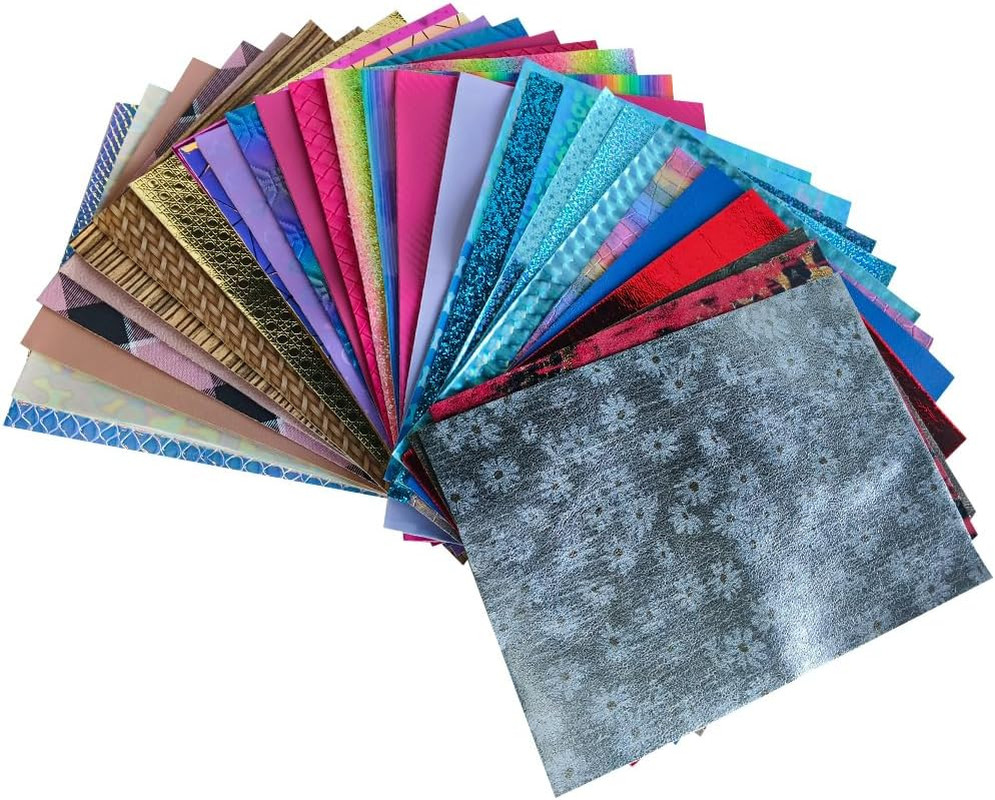 XHT Random Faux Leather Sheets 30 Pcs 8X12 Inch Holographic Embossed Textured Sy