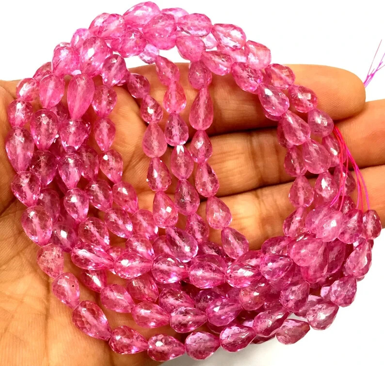 Natural Pink Topaz Faceted Teardrop Beads Straight Drill Drops Briolettes Beads.