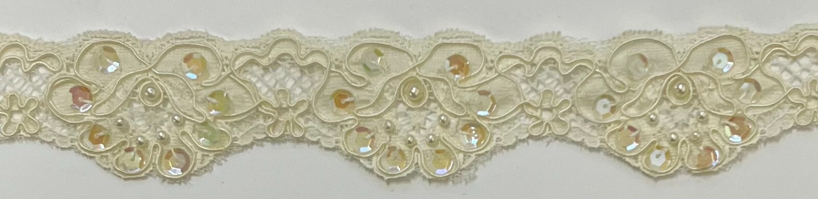 1.5″ Pearls & Corded Bridal Embroidered Lace Trimming – 7 Continuous Yards!