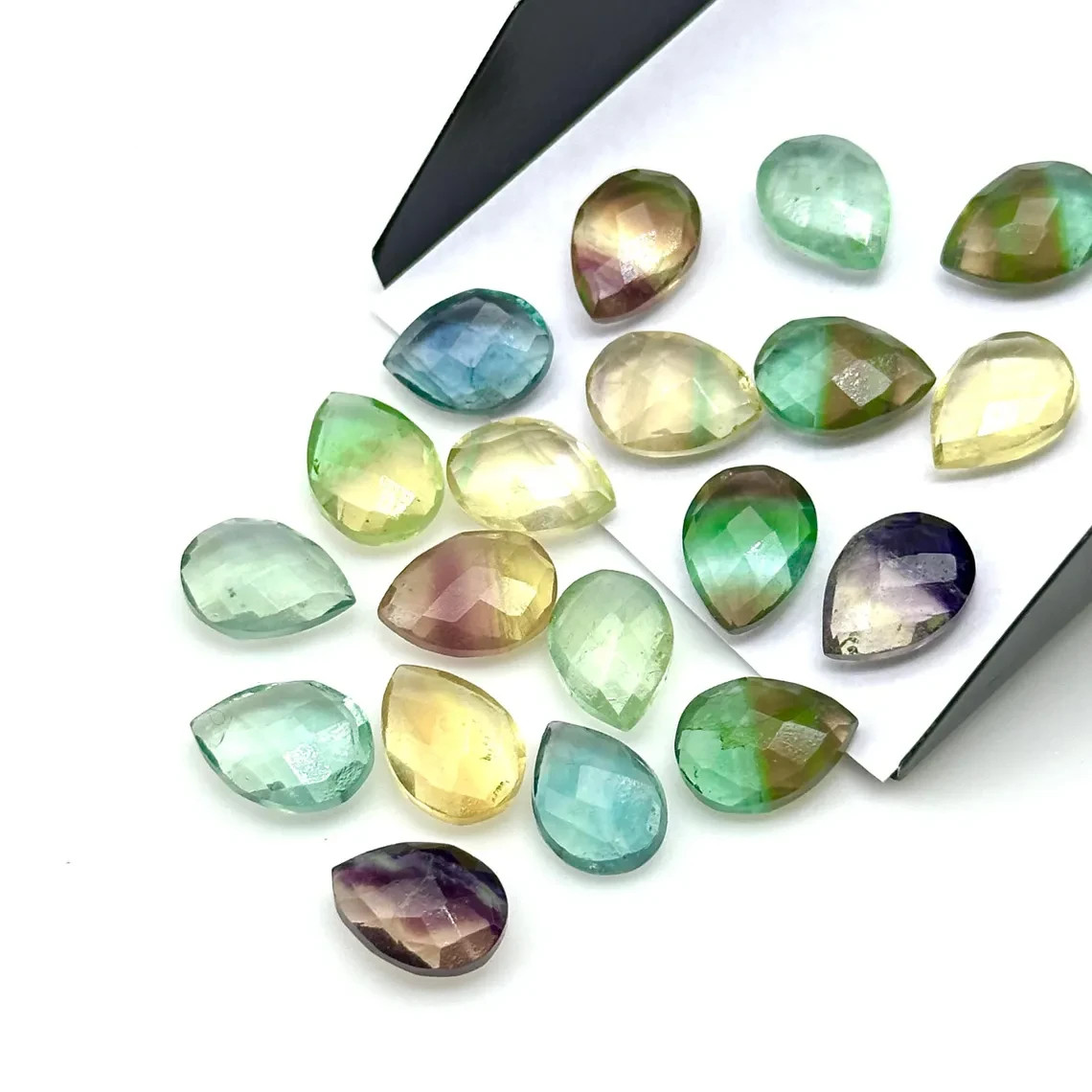 Rainbow Fluorite Faceted Pear Shape Beads, AAA+ Quality Teardrop Bead, 9X12 MM