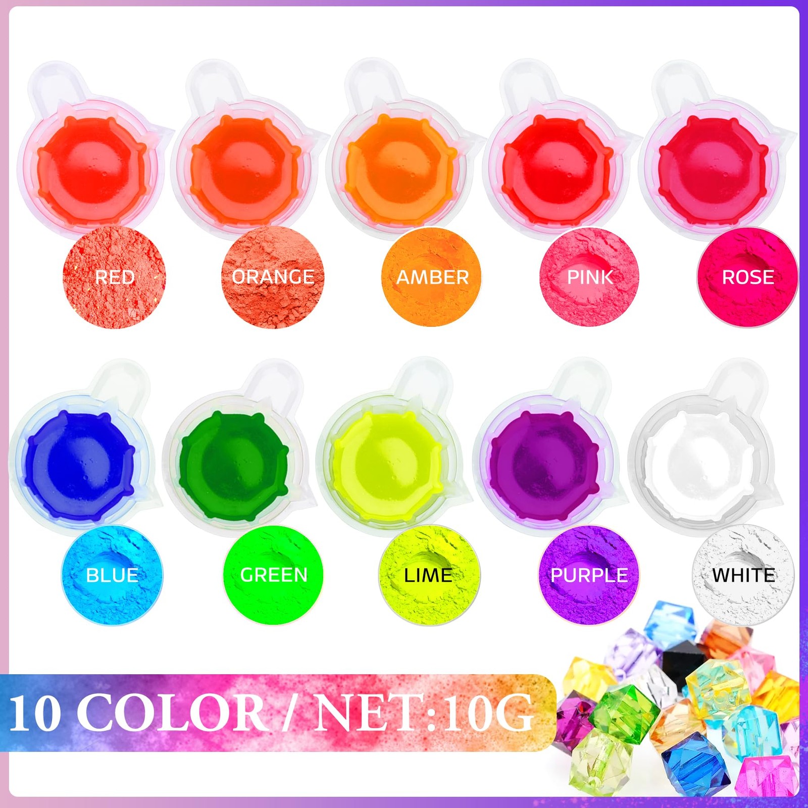 Neon Pigment Powder – 10 Colors Fluorescent Mica Powder for Epoxy Resin, Nail Ar