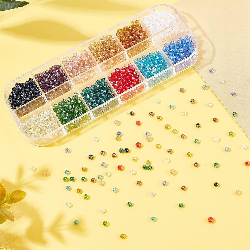 Briolette Glass Beads Faceted 3Mm, 1200Pcs 12 Colors Crystal Czech Glass Seed Be