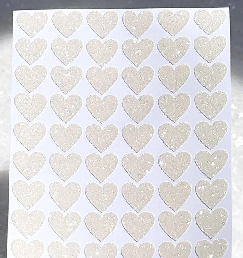 White/Ivory Glitter Heart Sticker Sheet! – Choose a Size – Cute & Sparkly!