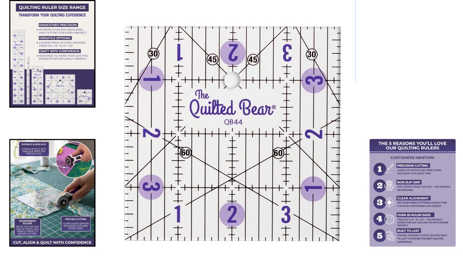 Durable Non-Slip Quilting Ruler 4″ x 4″ with Clear Black Lines for Precision