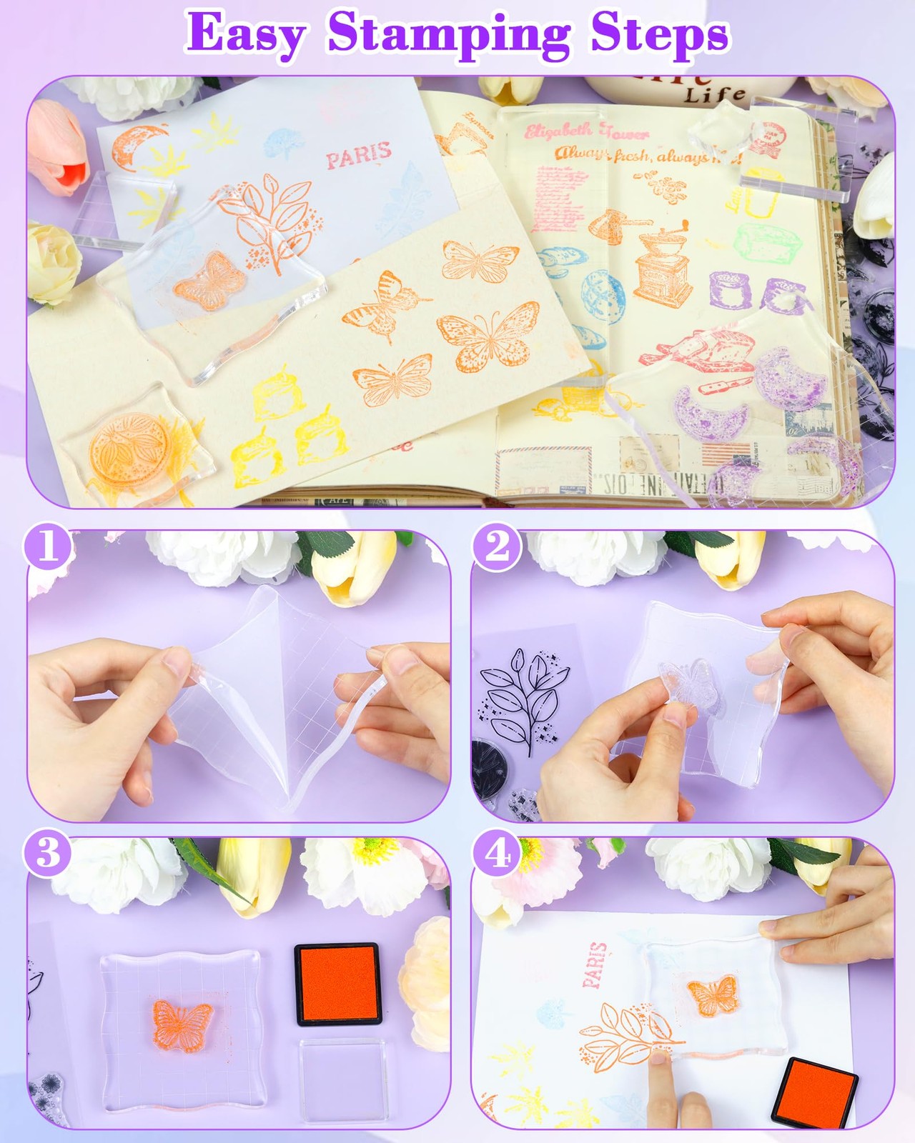 7 Pieces Acrylic Stamp Block, Assorted Sizes Clear Stamping Blocks Tools with…
