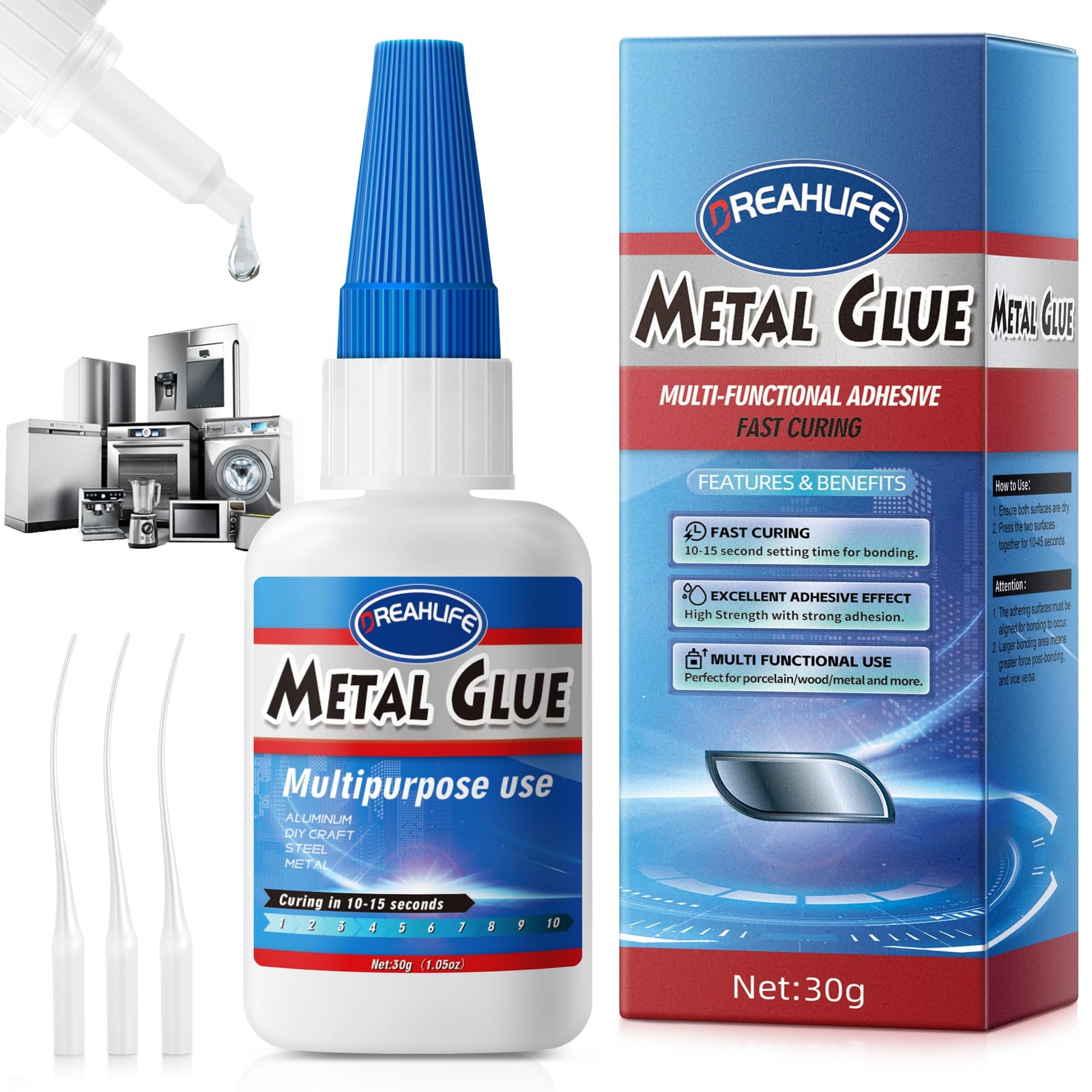 Super Glue for Metal Repair, 30g Adhesive Glue for Stainless Steel Repair, Super