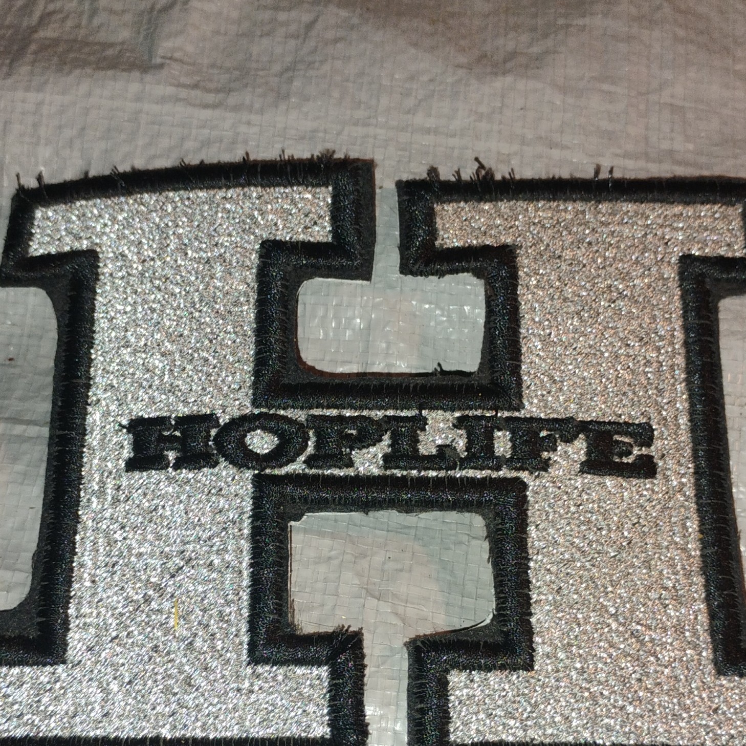 Sew-On Embroidered Letter H Patch w/ HOPLIFE Text, Silver/Black, Single
