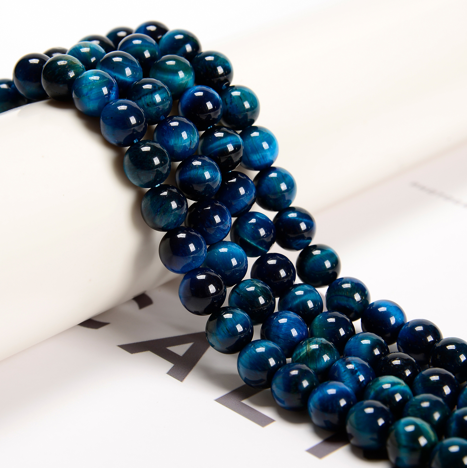Blue Green Tiger Eye Smooth Round Beads 4mm 6mm 8mm 10mm 12mm 15.5″ Strand