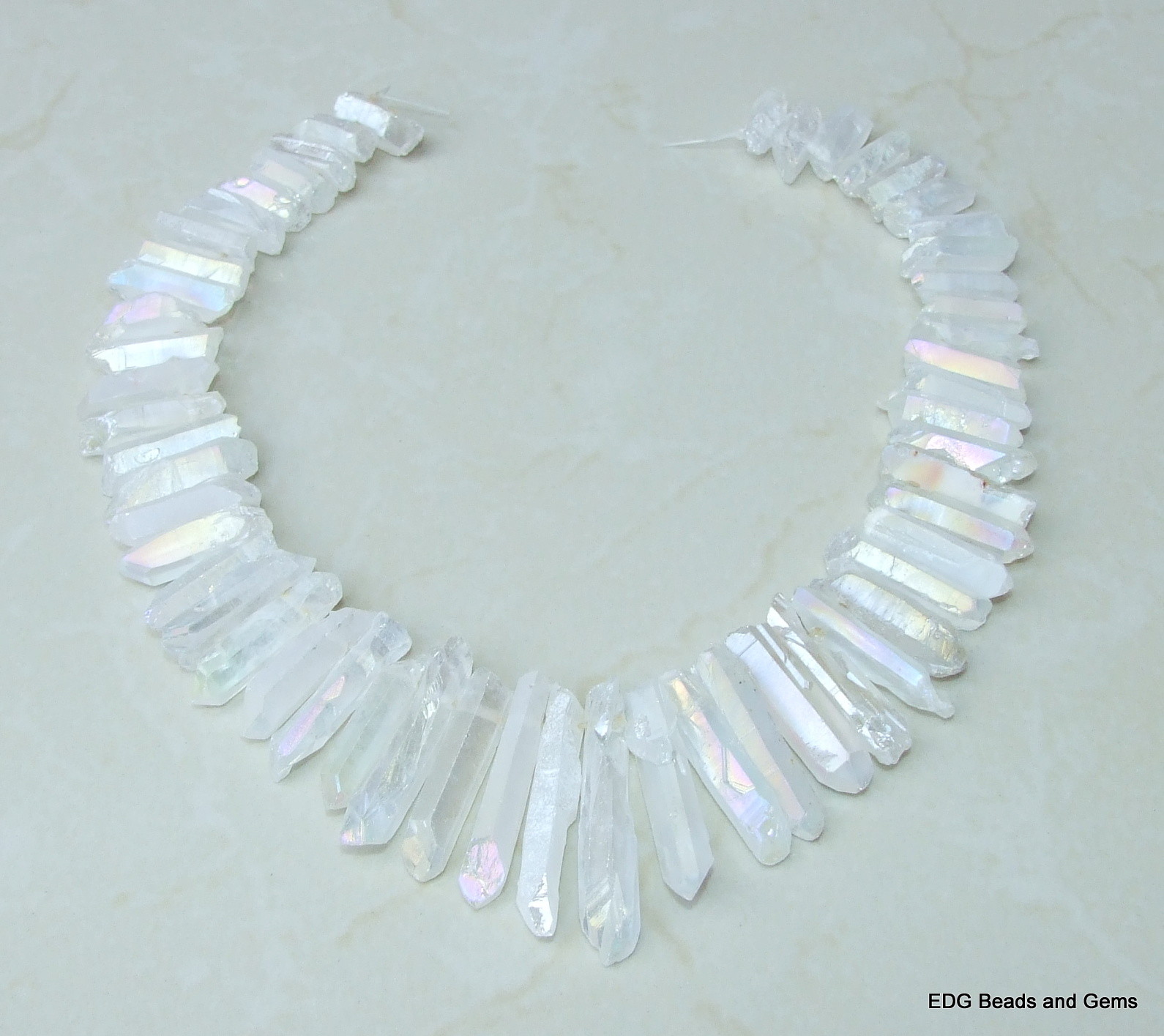 Clear AB Titanium Quartz Crystal Points Strand Raw Rough Pendant Beads Healing