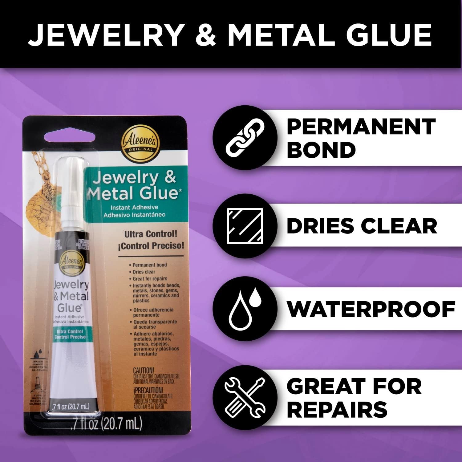 Jewelry Metal Glue Instant Adhesive Permanent Bond Waterproof Dries Clear 0.7oz