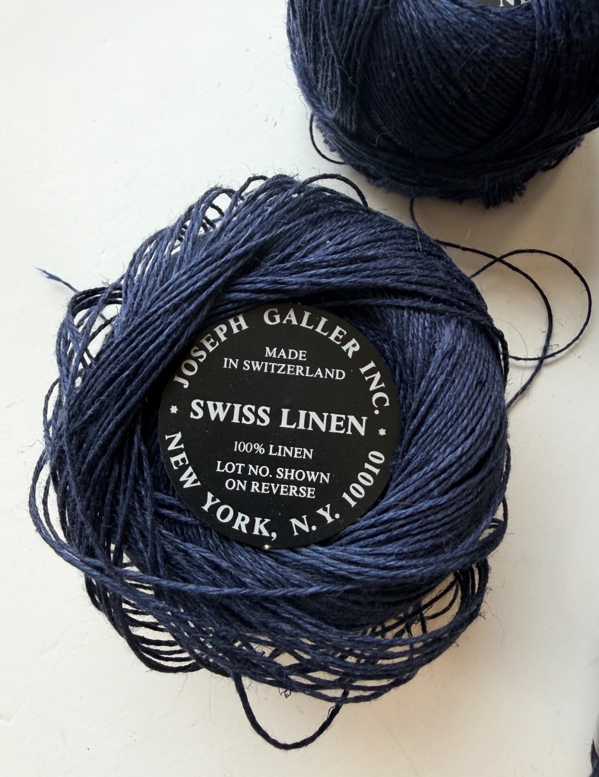 Joseph Galler Swiss Linen Yarn Lot of 12 Navy Blue balls 100% Linen Switzerland