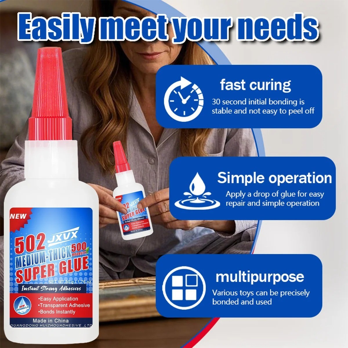 502 50g Super Glue Extra Strong Fast Instant Adhesive Metal Plastic Wood Glass