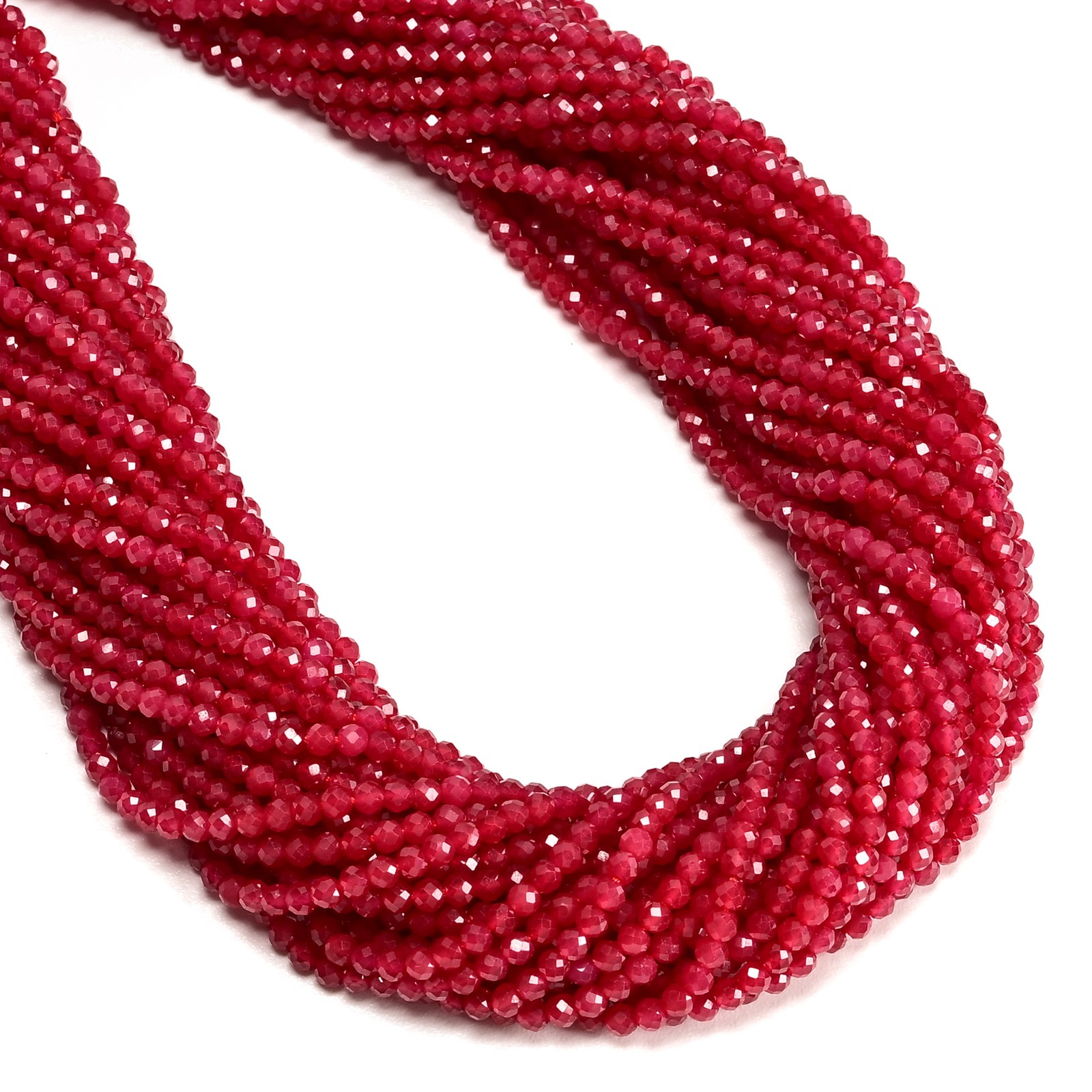 Natural Ruby Faceted Round Beads Size 3mm 15.5” Strand